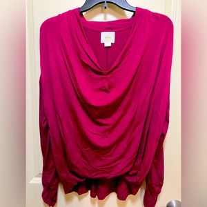 Anthropologie Maeve Drape Cowl Top Pink Long Ruched Sleeves
